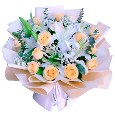 宁德16朵香槟玫瑰2支百合，爱的温暖和幸福