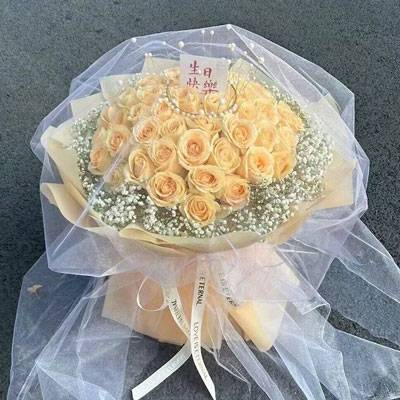 宁德52朵香槟玫瑰满天星，你就是我的全部