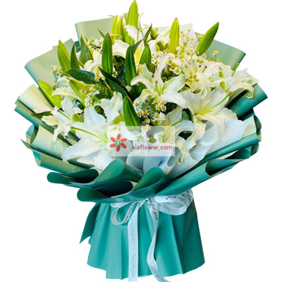 宁德8支白色多头百合洋甘菊，如潮的思念