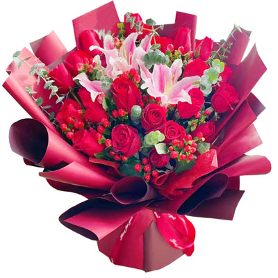 宁德22朵红玫瑰百合,爱的火焰