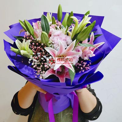宁德6支粉色多头百合，真诚的问候